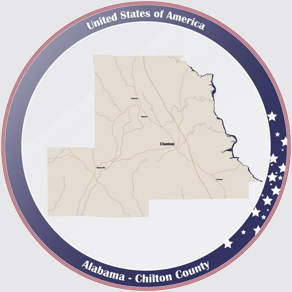 Runder Knopf Mit Detaillierter Karte Von Chilton County Alabama Usa — Stockvektor
