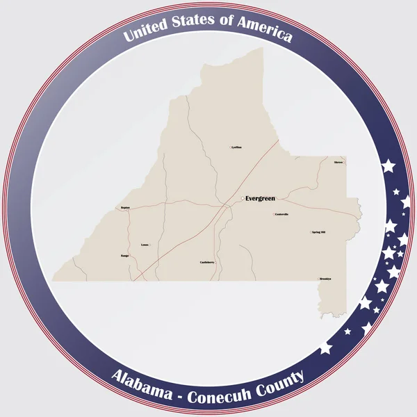 Kerek Gomb Részletes Térképpel Conecuh Megye Alabama Usa — Stock Vector