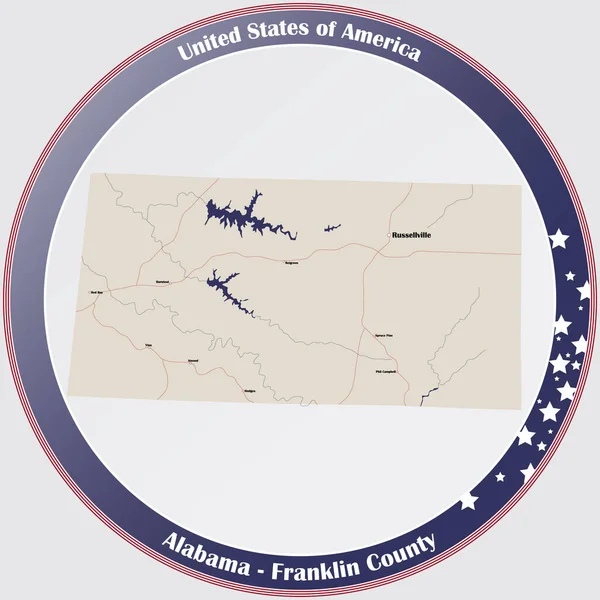 Alabama Abd Deki Franklin Ilçesinin Ayrıntılı Haritasıyla Yuvarlak Düğme — Stok Vektör