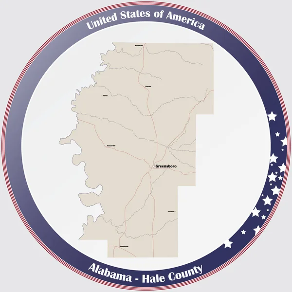 Okrągły Przycisk Szczegółowa Mapa Hale County Alabama Usa — Wektor stockowy