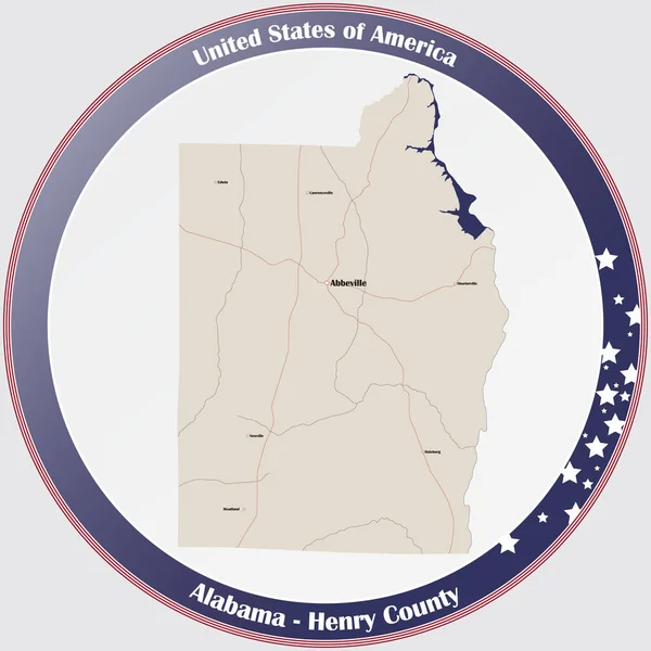 Botón Redondo Con Mapa Detallado Condado Henry Alabama Estados Unidos — Archivo Imágenes Vectoriales