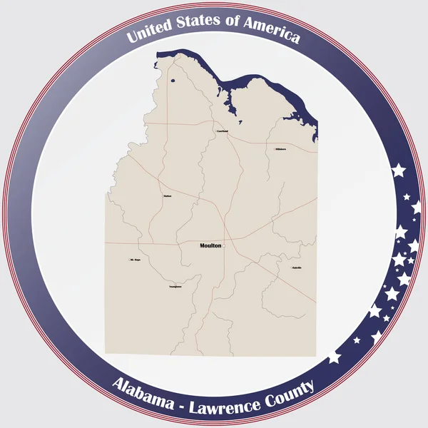 Bouton Rond Avec Carte Détaillée Lawrence Comté Alabama États Unis — Image vectorielle