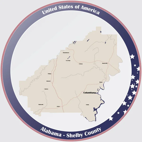 Ronde Knop Met Gedetailleerde Kaart Van Shelby County Alabama Verenigde — Stockvector