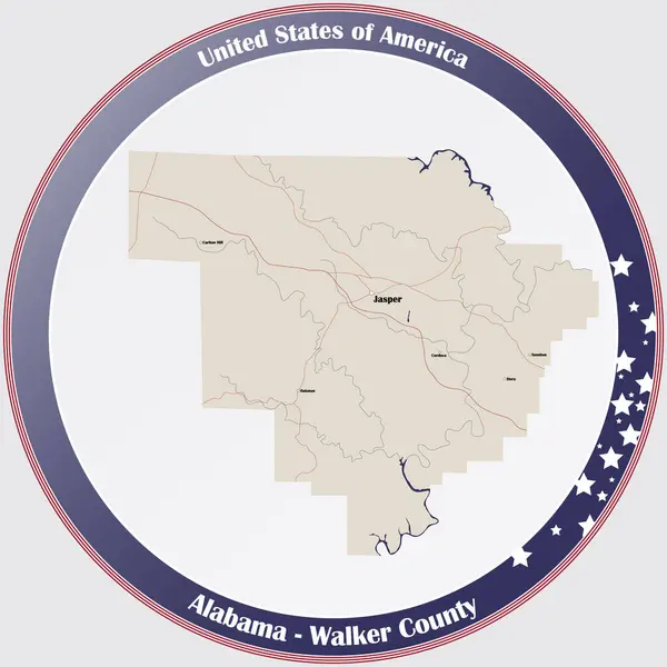 Abd Nin Alabama Kentindeki Walker Ilçesinin Detaylı Haritasıyla Yuvarlak Düğme — Stok Vektör