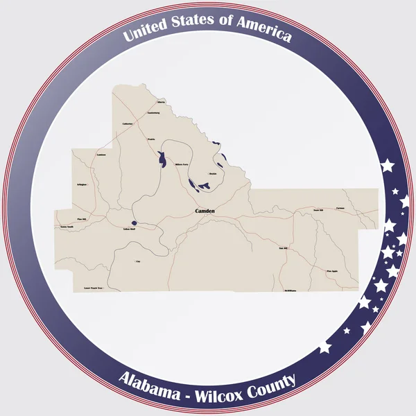 Кругла Кнопка Детальною Картою Округу Вілкокс Алабамі Сша — стоковий вектор