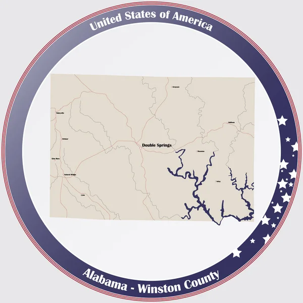 Ronde Knop Met Gedetailleerde Kaart Van Winston County Alabama Verenigde — Stockvector