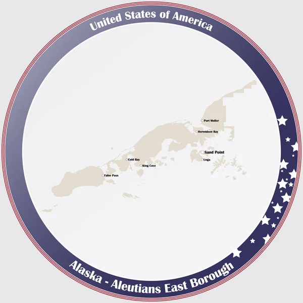 Okrągły Przycisk Szczegółową Mapą Miasta Aleutians East Borough Alasce Usa — Wektor stockowy