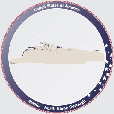Yuvarlak düğme, Alaska, ABD 'deki North Slope Borough' un detaylı haritası..