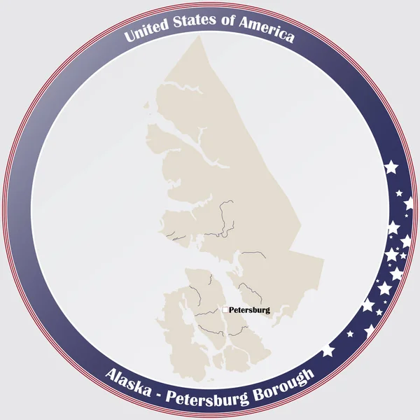 Rund Knapp Med Detaljerad Karta Över Petersburg Borough Alaska Usa — Stock vektor