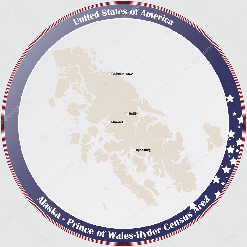 Botón redondo con mapa detallado de Prince of WalesHyder Census Área