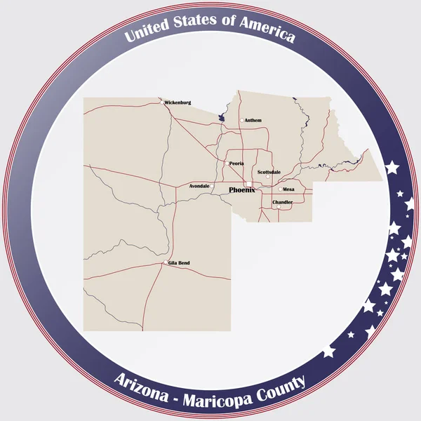 美国亚利桑那州Maricopa县详细地图上的圆形按钮 — 图库矢量图片