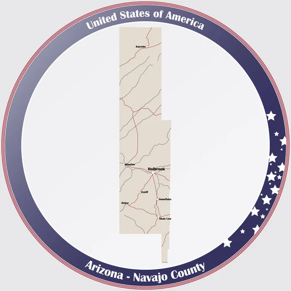 美国亚利桑那州纳瓦霍县详细地图圆形按钮 — 图库矢量图片