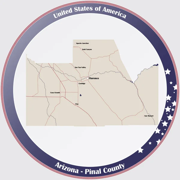 美国亚利桑那州皮纳尔县详细地图圆形按钮 — 图库矢量图片