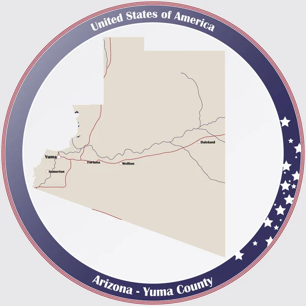 Runder Knopf Mit Detaillierter Karte Von Yuma County Arizona Usa — Stockvektor