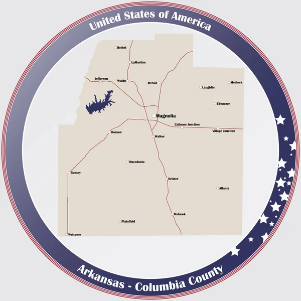 Кругла Кнопка Детальною Картою Округу Колумбія Арканзасі Сша — стоковий вектор