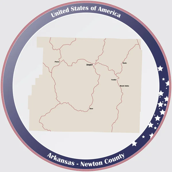 Кругла Кнопка Детальною Картою Округу Ньютон Арканзасі Сша — стоковий вектор