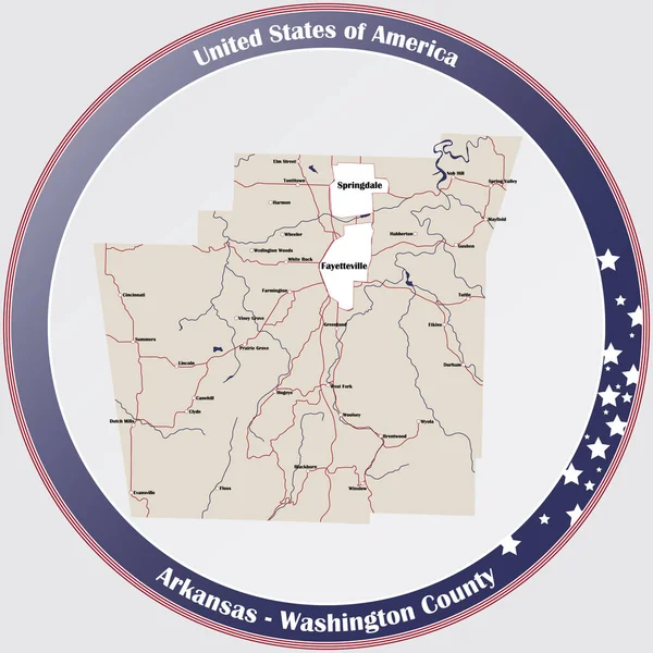 Ronde Knop Met Gedetailleerde Kaart Van Washington County Arkansas Verenigde — Stockvector