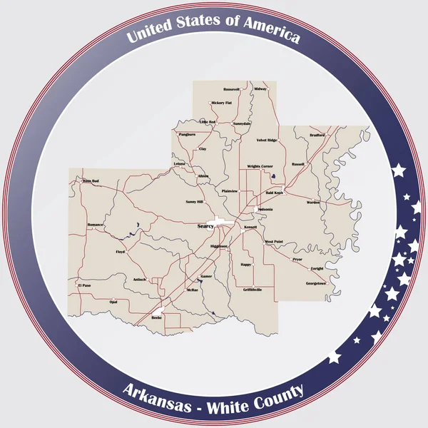Arkansas Abd Deki White County Nin Ayrıntılı Haritalı Yuvarlak Düğmesi — Stok Vektör