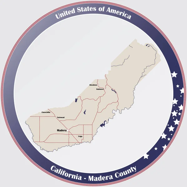 Button Detailed Map Madera County California Usa — Stock Vector