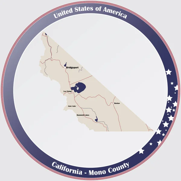 Στρογγυλό Κουμπί Λεπτομερή Χάρτη Του Mono County Στην Καλιφόρνια Ηπα — Διανυσματικό Αρχείο