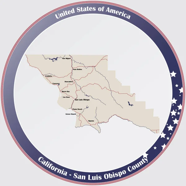 Kaliforniya Abd Deki San Luis Obispo Ilçesinin Detaylı Haritasıyla Yuvarlak — Stok Vektör