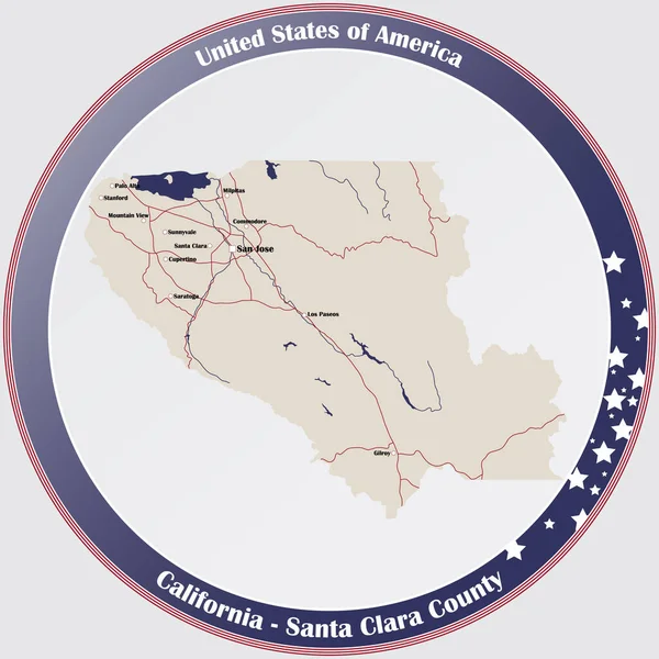 캘리포니아 산타클라라군의 지도가 라운드 — 스톡 벡터
