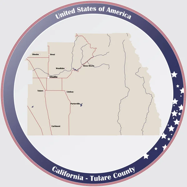 Runder Knopf Mit Detaillierter Karte Von Tulare County Kalifornien Usa — Stockvektor