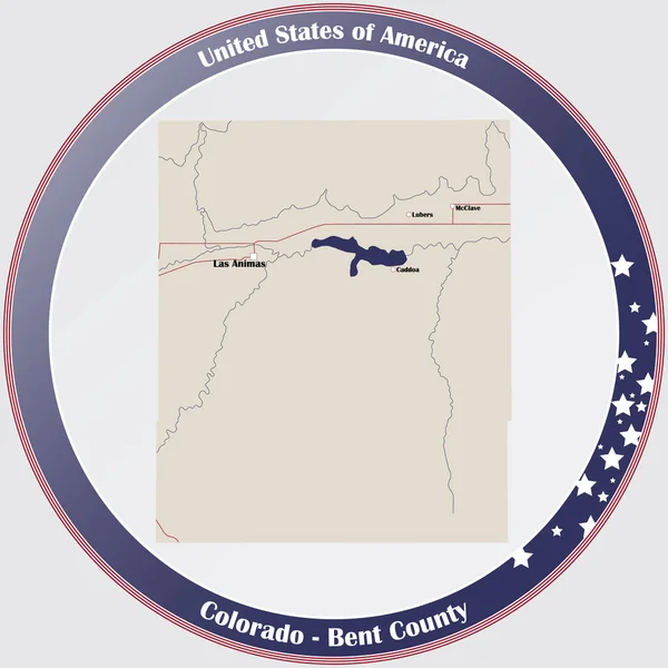 Runder Knopf Mit Detaillierter Karte Von Bent County Colorado Usa — Stockvektor