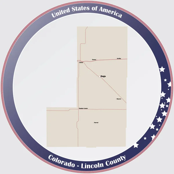 Runder Knopf Mit Detaillierter Karte Von Lincoln County Colorado Usa — Stockvektor