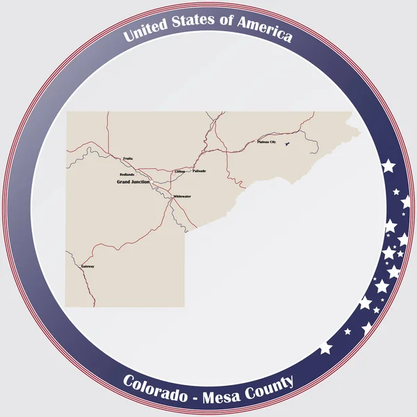 Runder Knopf Mit Detaillierter Karte Von Mesa County Colorado Usa — Stockvektor