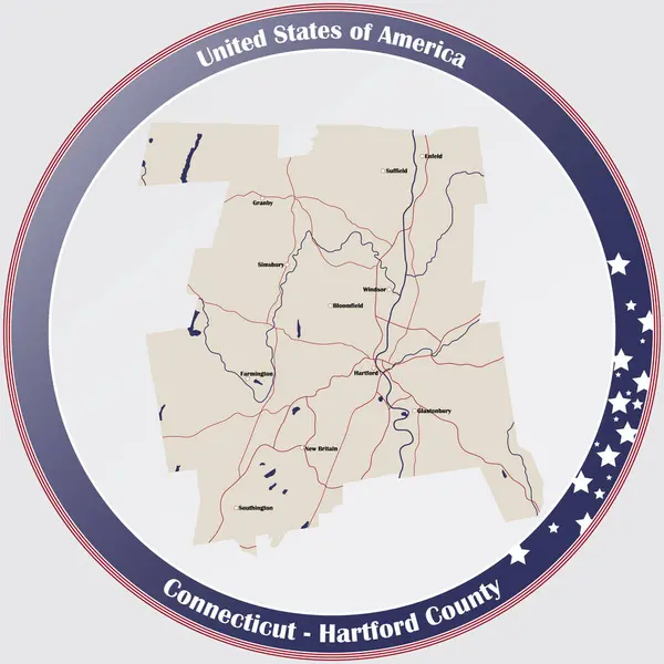 Rund Knapp Med Detaljerad Karta Över Hartford County Connecticut Usa — Stock vektor