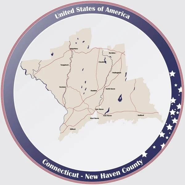 Botón Redondo Con Mapa Detallado Condado New Haven Connecticut Estados — Vector de stock