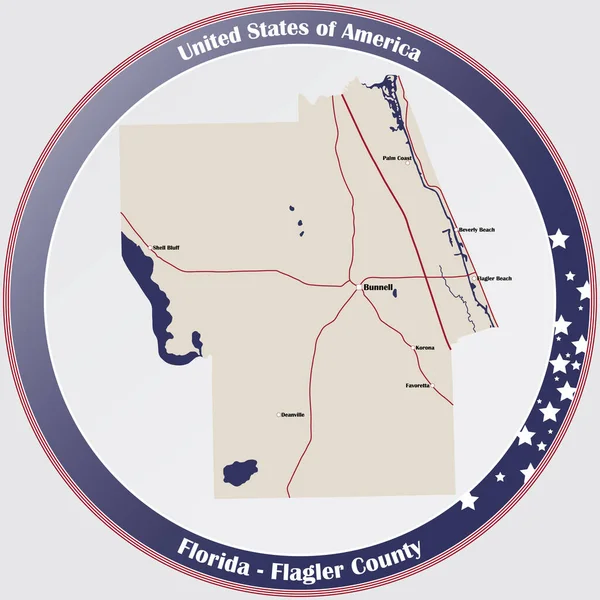 Botón Redondo Con Mapa Detallado Condado Flagler Florida Estados Unidos — Archivo Imágenes Vectoriales