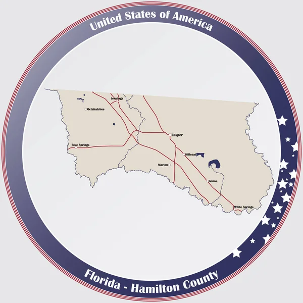 Runder Knopf Mit Detaillierter Karte Von Hamilton County Florida Usa — Stockvektor