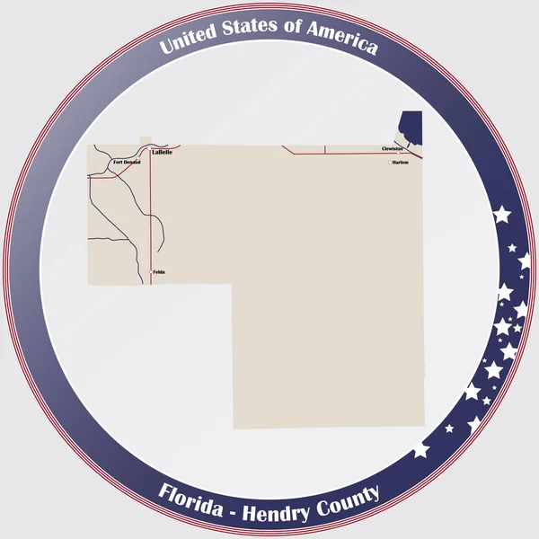 Круглая Кнопка Подробной Картой Округа Хендри Флориде Сша — стоковый вектор