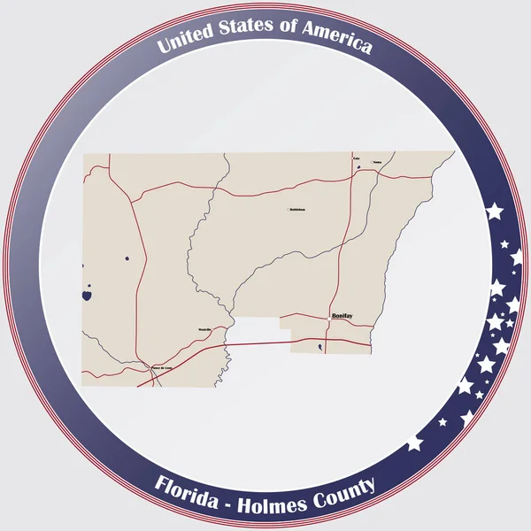 Круглая Кнопка Подробной Картой Округа Холмс Флориде Сша — стоковый вектор