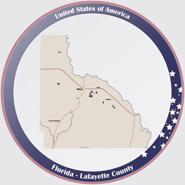 Runder Knopf Mit Detaillierter Karte Von Lafayette County Florida Usa — Stockvektor