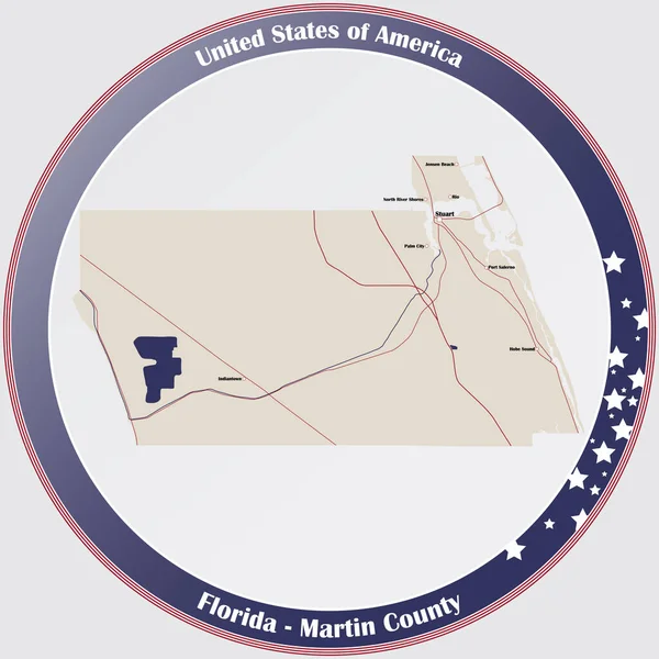 Круглая Кнопка Подробной Картой Округа Мартин Флорида Соединённые Штаты Америки — стоковый вектор