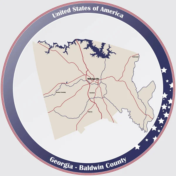 Grote Gedetailleerde Kaart Van Baldwin County Georgia Verenigde Staten — Stockvector