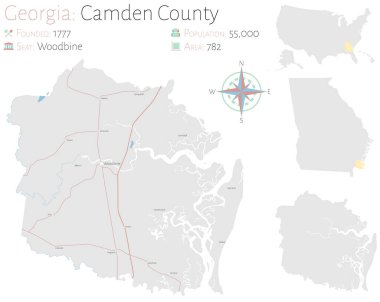 Gürcistan, ABD 'deki Camden ilçesinin geniş ve ayrıntılı haritası..
