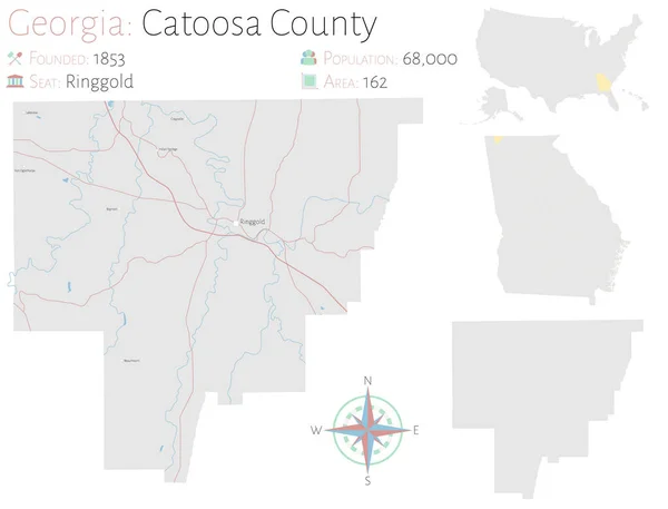 Stor Och Detaljerad Karta Över Catoosa Län Georgien Usa — Stock vektor