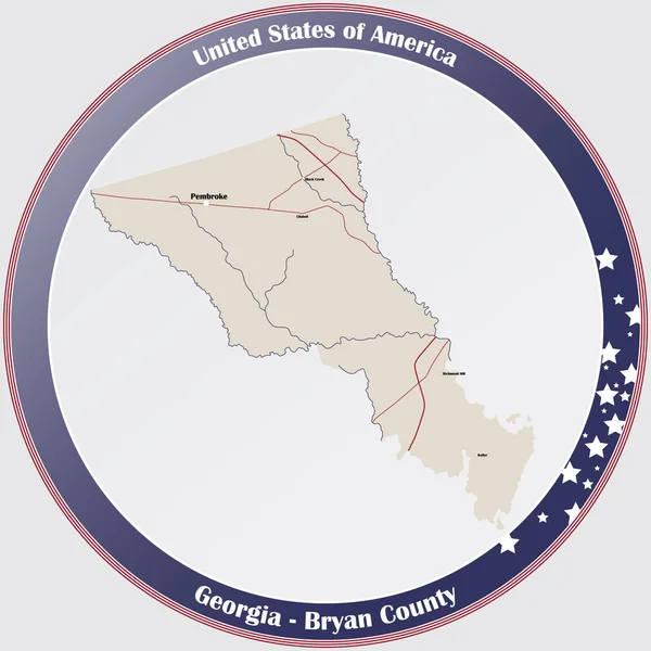 Stor Och Detaljerad Karta Över Bryan County Georgia Usa — Stock vektor