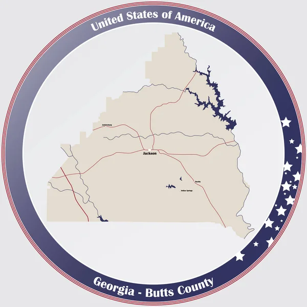 Mapa Grande Detallado Condado Butts Georgia Estados Unidos — Vector de stock