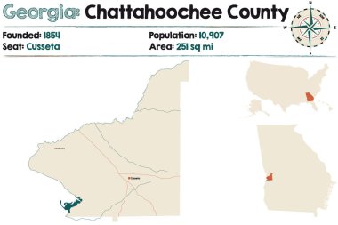 Gürcistan, ABD 'deki Chattahoochee ilçesinin geniş ve ayrıntılı haritası.