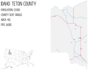 Idaho, ABD 'deki Teton ilçesinin geniş ve ayrıntılı haritası..