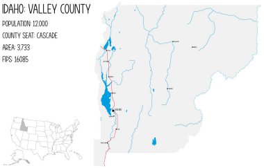 Idaho, ABD 'deki Valley County' nin geniş ve ayrıntılı haritası..