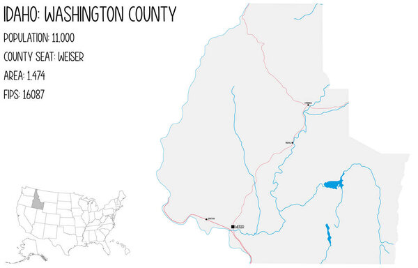 Большая и подробная карта округа Вашингтон в Айдахо, США.