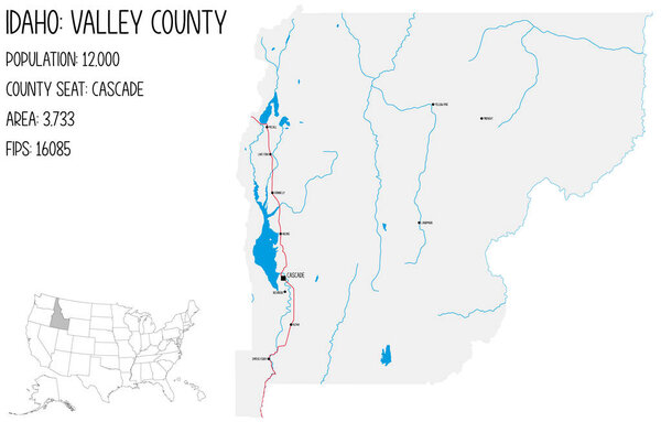 Большая и подробная карта округа Вэлли в Айдахо, США.