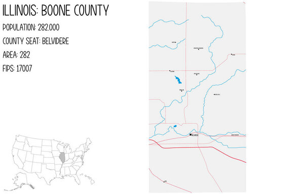 Большая и подробная карта округа Бун в Иллинойс, США.