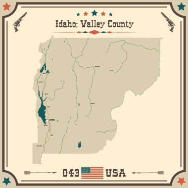 Valley County, Idaho 'nun geniş ve doğru bir haritası..